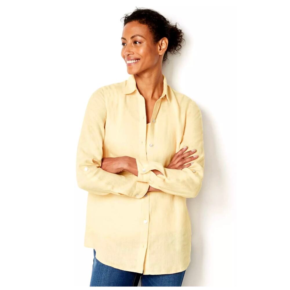 J. Jill Yellow 100% Linen Long Sleeve Button Up Shirt Size XS